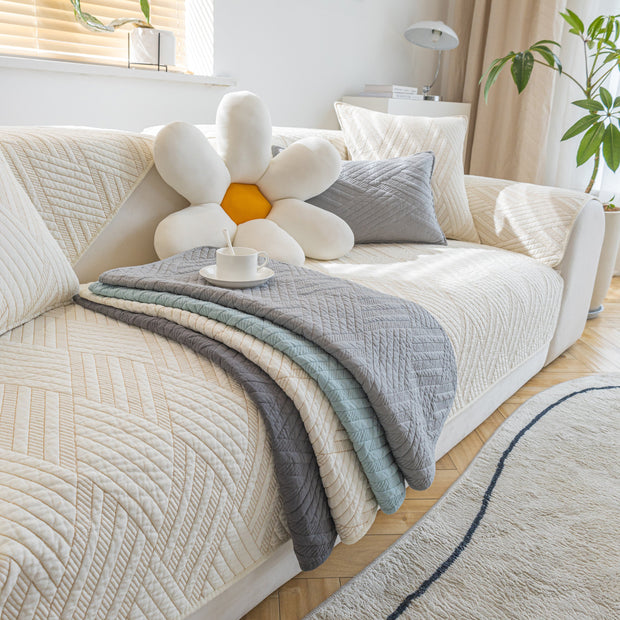 Slipcover KAS™ Quilted Geometric Cotton Sofa Cover, Non-Slip & Thick Padded Furniture Covers