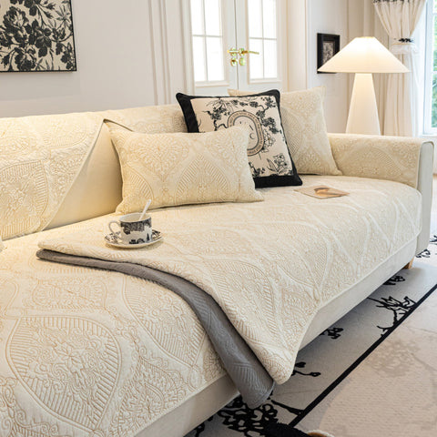 Slipcover KAS™ Baroque Sofa Cover – Quilted Cotton, Non-Slip, Washable with Ornate Embroidery