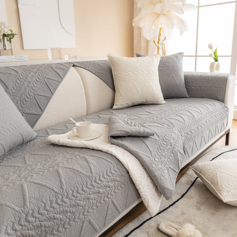 Slipcover KAS™ Geometric Textured Cotton Quilted Sofa Cover, Non-Slip Washable Couch Protector