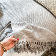Lush Décor Waffle Cotton Knit Tassel Fringe Blanket/Coverlet