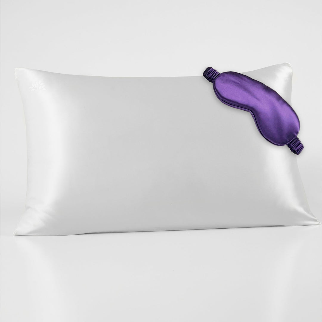 Mulberry Park Silks 22 Momme Silk Pillowcase Sleep Mask Gift Set Plum Size King Purple