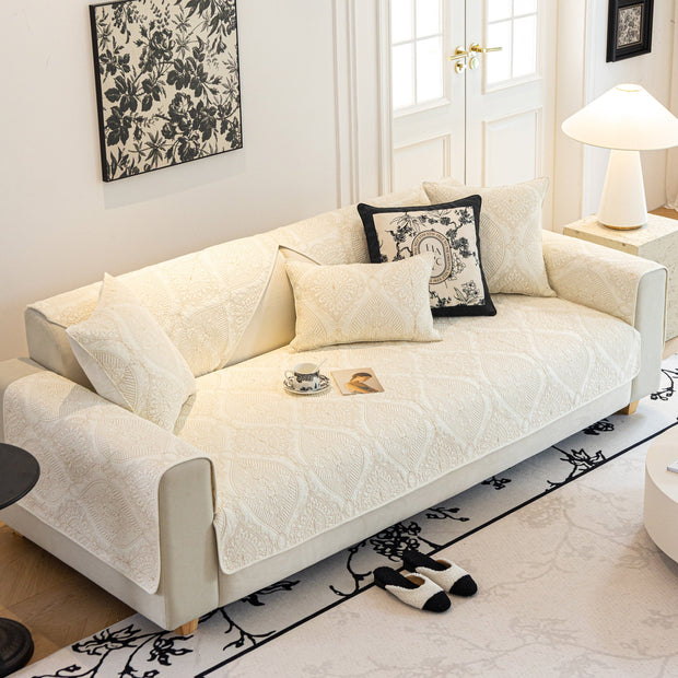 Slipcover KAS™ Baroque Sofa Cover – Quilted Cotton, Non-Slip, Washable with Ornate Embroidery