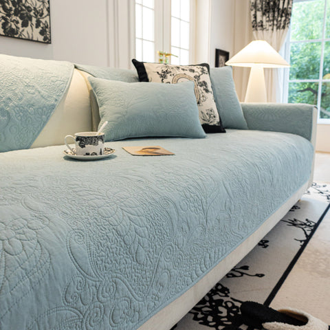Slipcover KAS™ Baroque Floral Quilted Cotton Sofa Cover, Non-Slip Washable Couch Protector