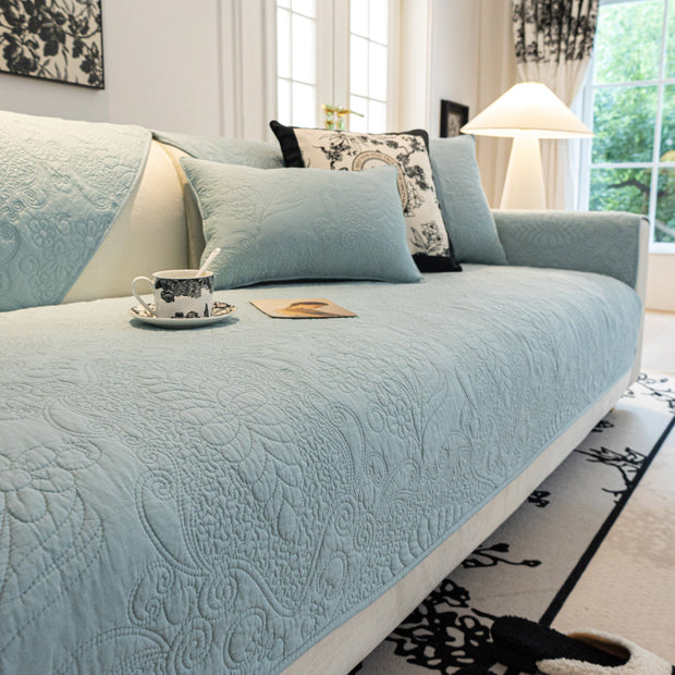 Slipcover KAS™ Baroque Floral Quilted Cotton Sofa Cover, Non-Slip Washable Couch Protector