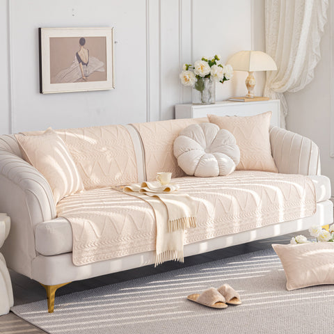 Slipcover KAS™ Geometric Textured Cotton Quilted Sofa Cover, Non-Slip Washable Couch Protector