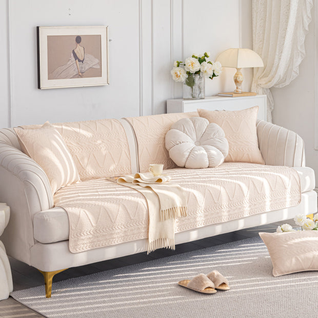 Slipcover KAS™ Geometric Textured Cotton Quilted Sofa Cover, Non-Slip Washable Couch Protector