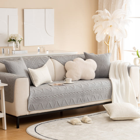Slipcover KAS™ Geometric Textured Cotton Quilted Sofa Cover, Non-Slip Washable Couch Protector