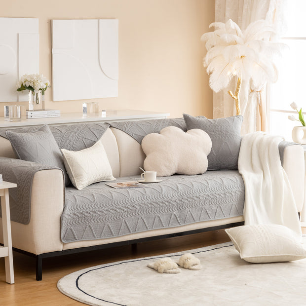 Slipcover KAS™ Geometric Textured Cotton Quilted Sofa Cover, Non-Slip Washable Couch Protector