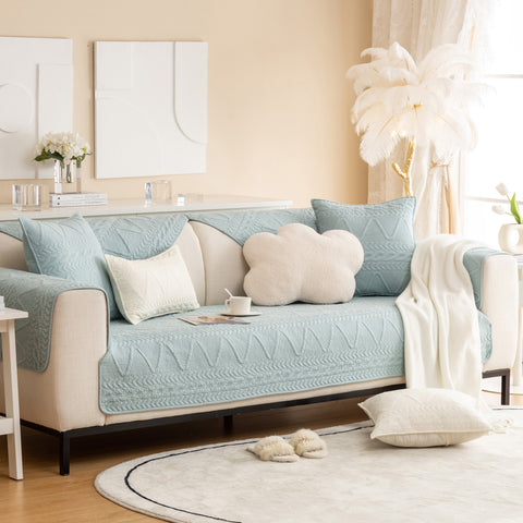 Slipcover KAS™ Geometric Textured Cotton Quilted Sofa Cover, Non-Slip Washable Couch Protector
