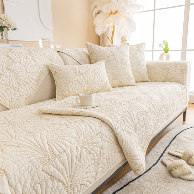 Slipcover KAS™ Embossed Leaf Cotton Quilted Sofa Cover Non-Slip Couch Protector with Thick Padding