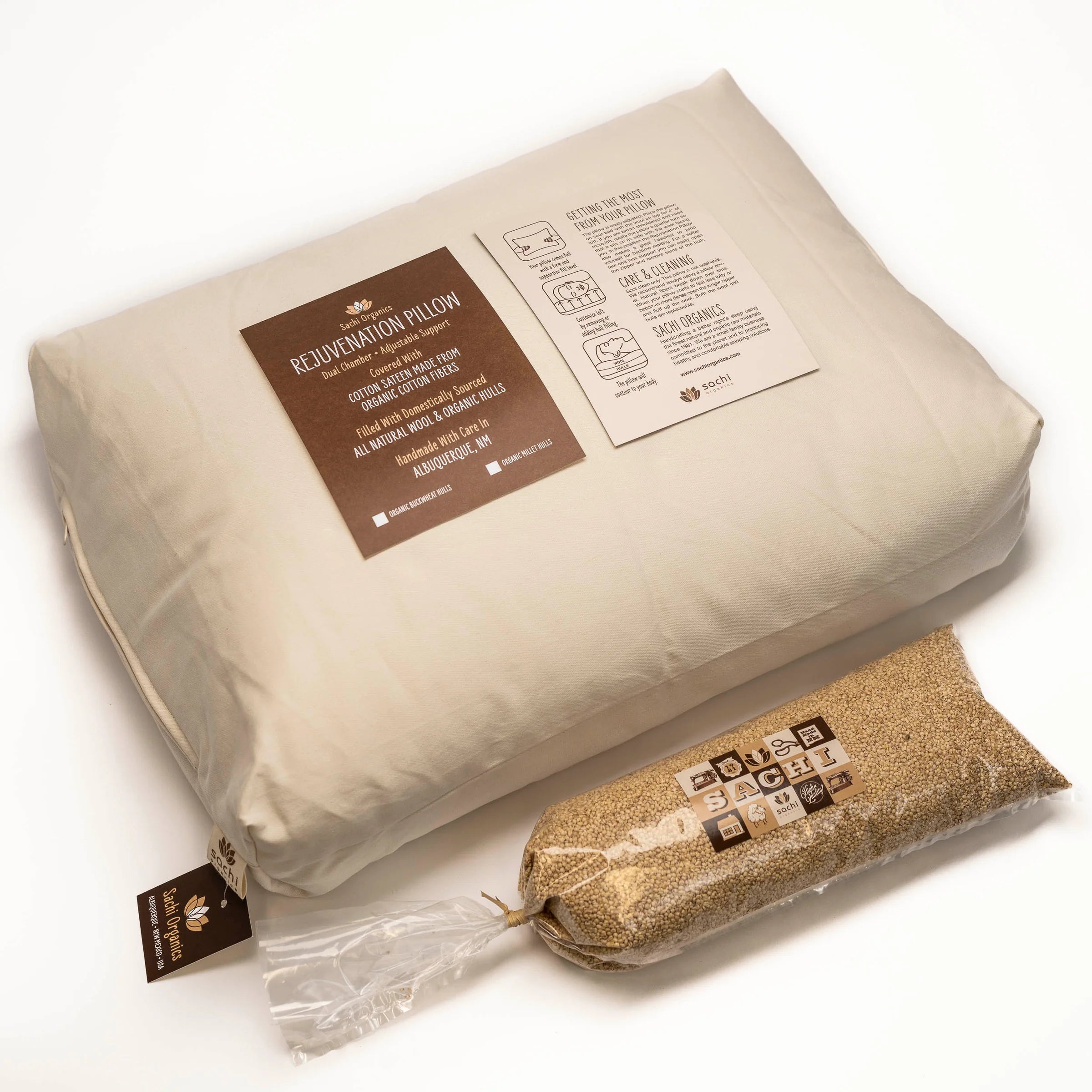 Standard Pillow, USA Organic Cotton with Flex-Fill, Adjustable Loft