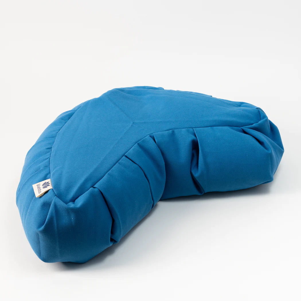Buckwheat Crescent Meditation Cushion (Zafu) - Organic Cotton, Ergonomic Yoga Pillow For Back & Hip Support, Machine Washable, Navy