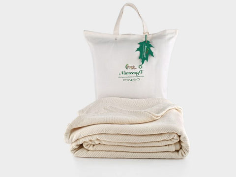 Organics and More Naturesoft Organic Cotton Chenille Herringbone Blanket/Bedspread - Natural Linens