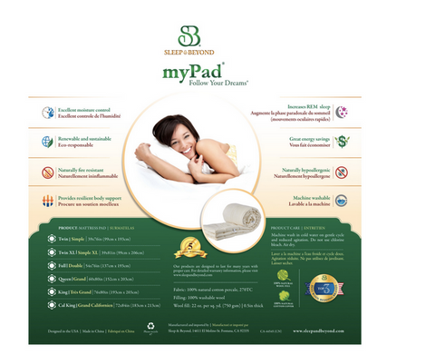 Sleep & Beyond myPad Wool Mattress Pad - Natural Linens