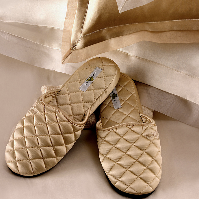 kumi kookoon Quilted Silk Slippers Natural Linens